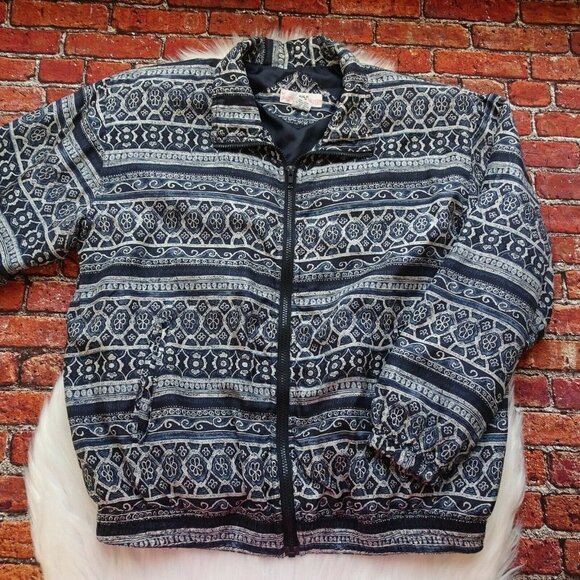 XPOSURE Vintage 100% Silk Track Jacket Outerwear Windbreaker Full-Zip 80s 90s M - Picture 5 of 12